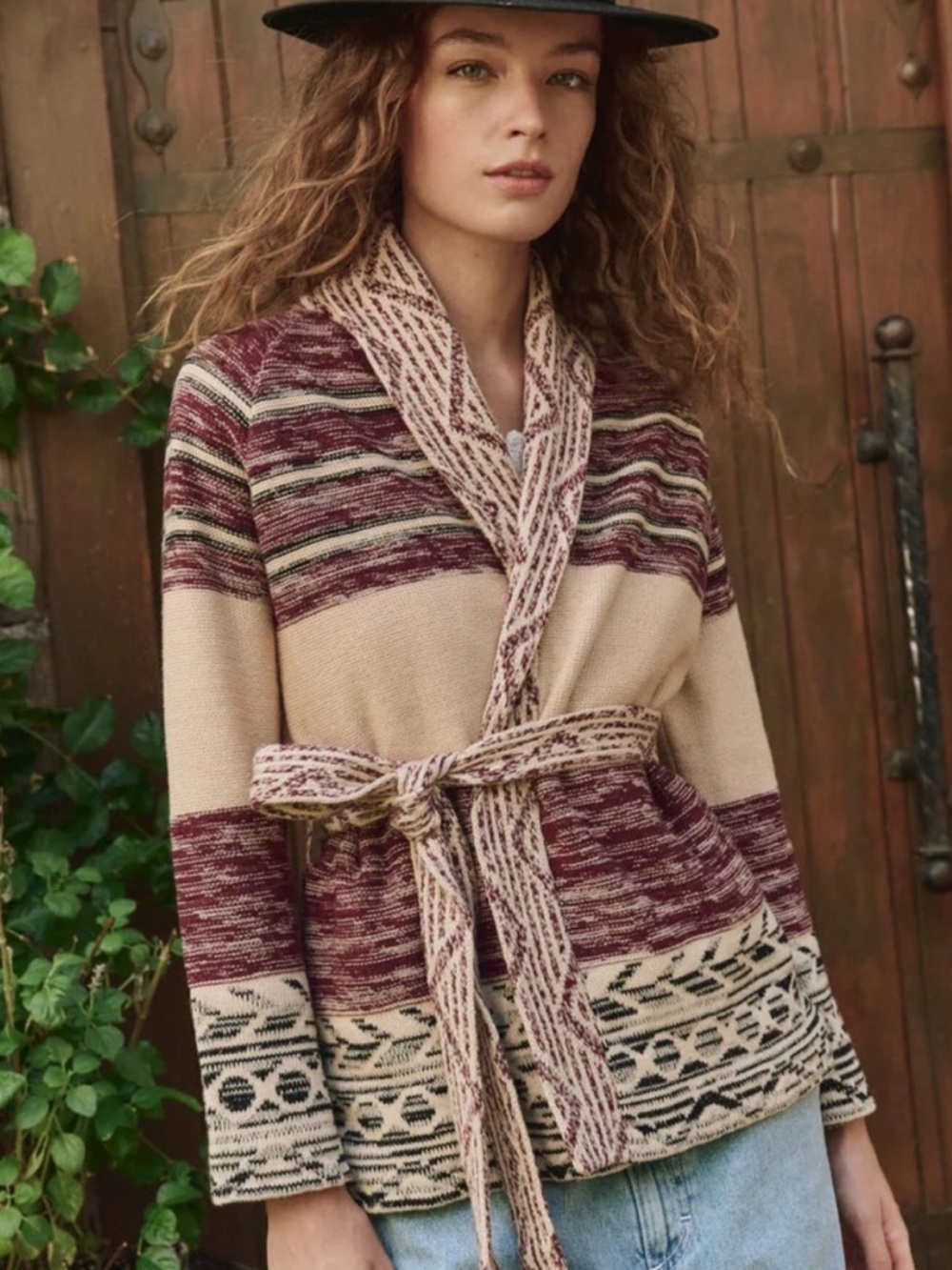 NEW THE GREAT. riding cardigan in rusted red multi small